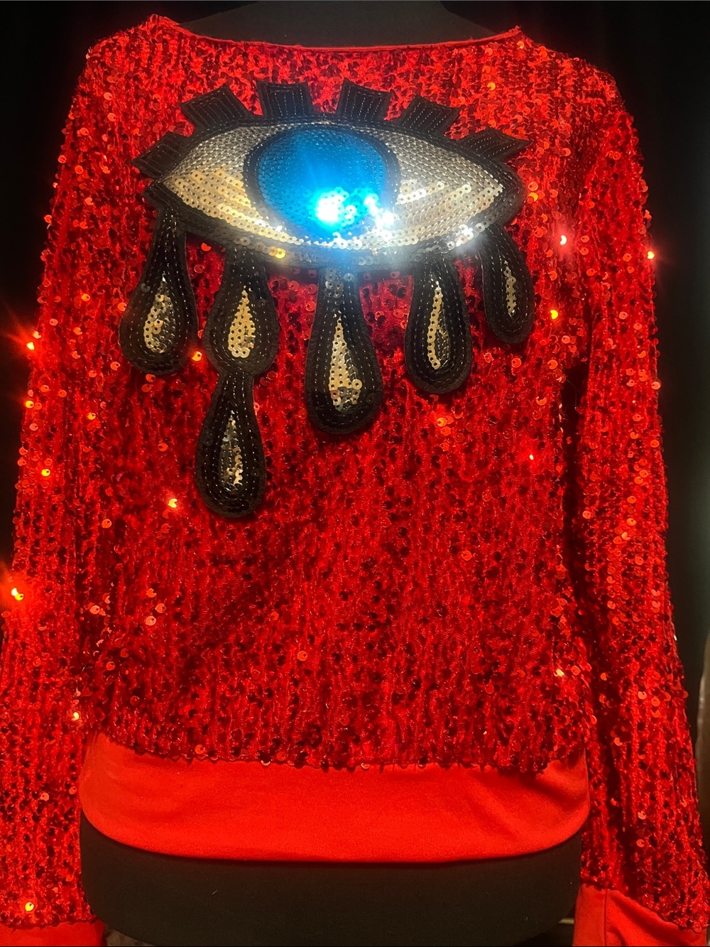 Red Sequin Eye Embellished Sweater long sleeve